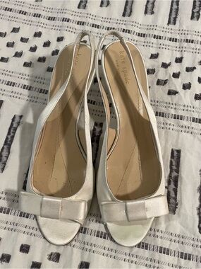 Vintage Kate Spade Ivory Slingback Bow Peep-Toe Pumps